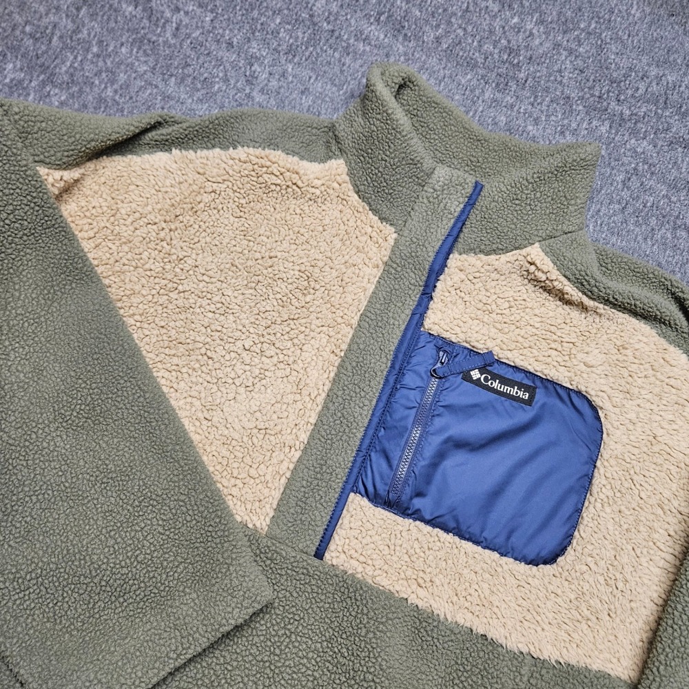 Columbia Fleece Pullover Mens XXL Green Tan Colorblock Sherpa XP3671